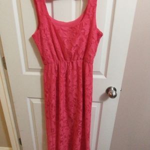 Beautiful Macys Bright Pink Long/Short Lace Maxi Dress